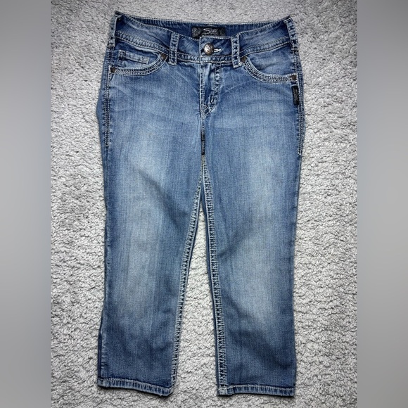 Silver Jeans Womens 27 Suki Surplus Capri Big Stitch Flap Pockets Low Rise Fest - Picture 1 of 7